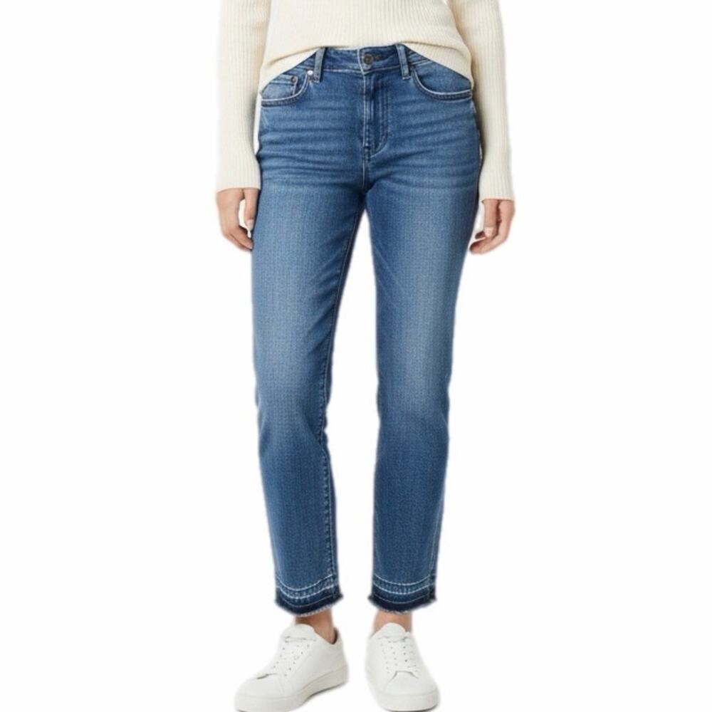 Vineyard Vines Womens Straight Crop Jeans Size 00 Raw Hem Distressed Medium Wash